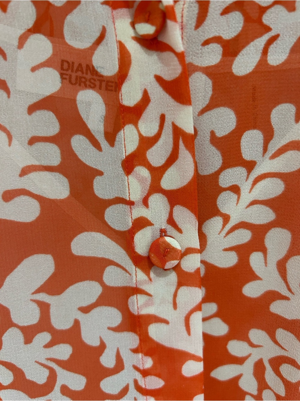 Diane Von Furstenberg Bristol Orange Leaf Print Sheer Balloon Sleeve Top Size S - Picture 4 of 13
